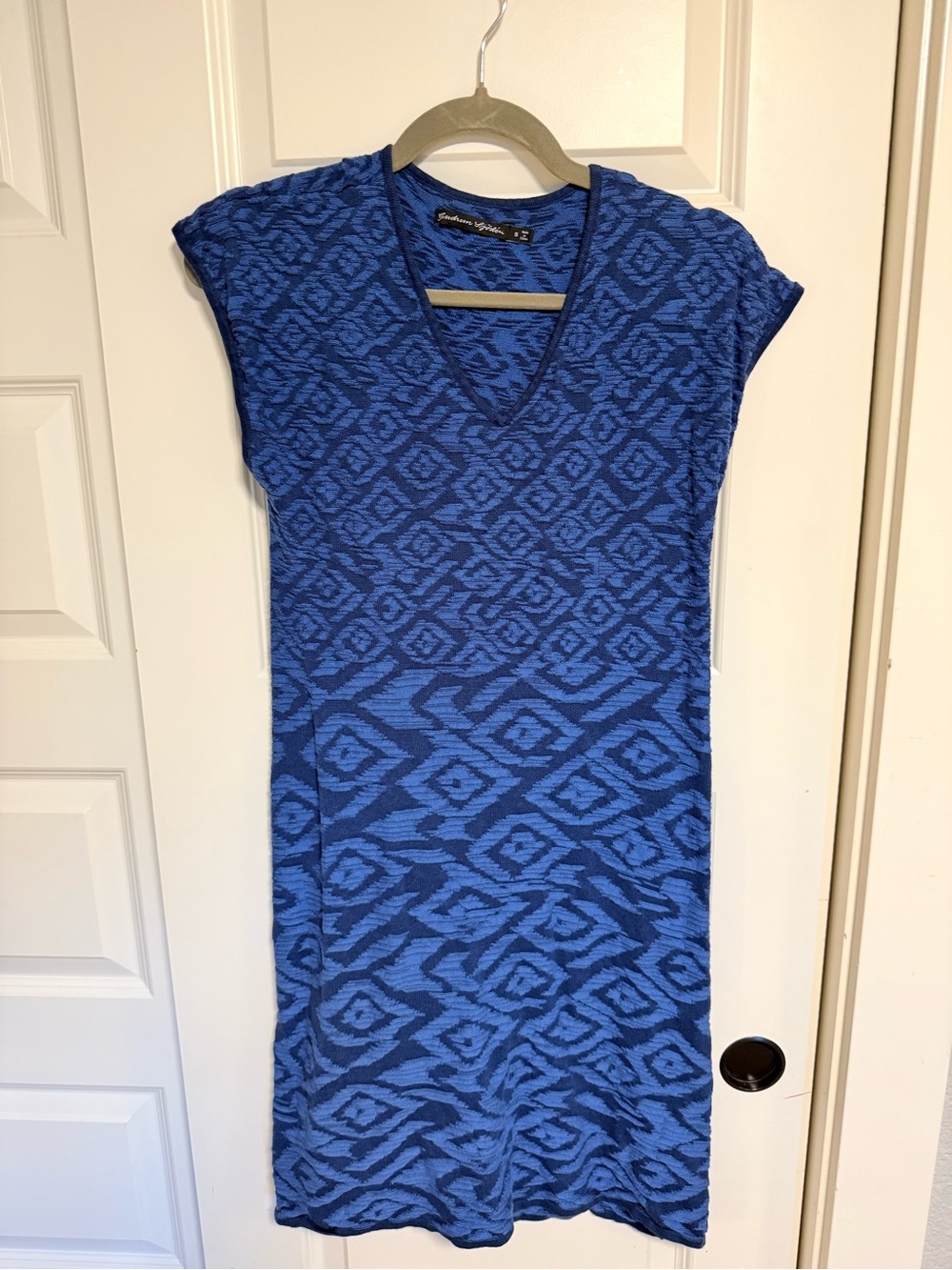 Gudrun Sjoden Blue Geometric V-Neck Midi Dress